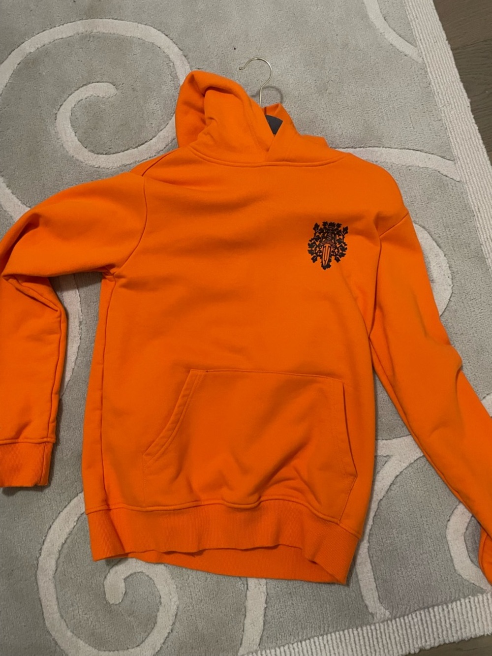 Chrome Hearts Orange Crewneck Hoodie with Black Chest Crest